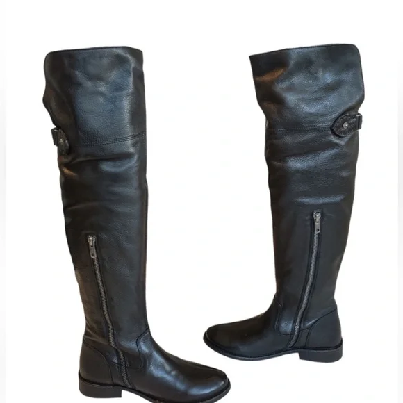Frye Shirley OTK Leather Knee High Black Riding Boots - Sz 8 - Picture 4 of 16